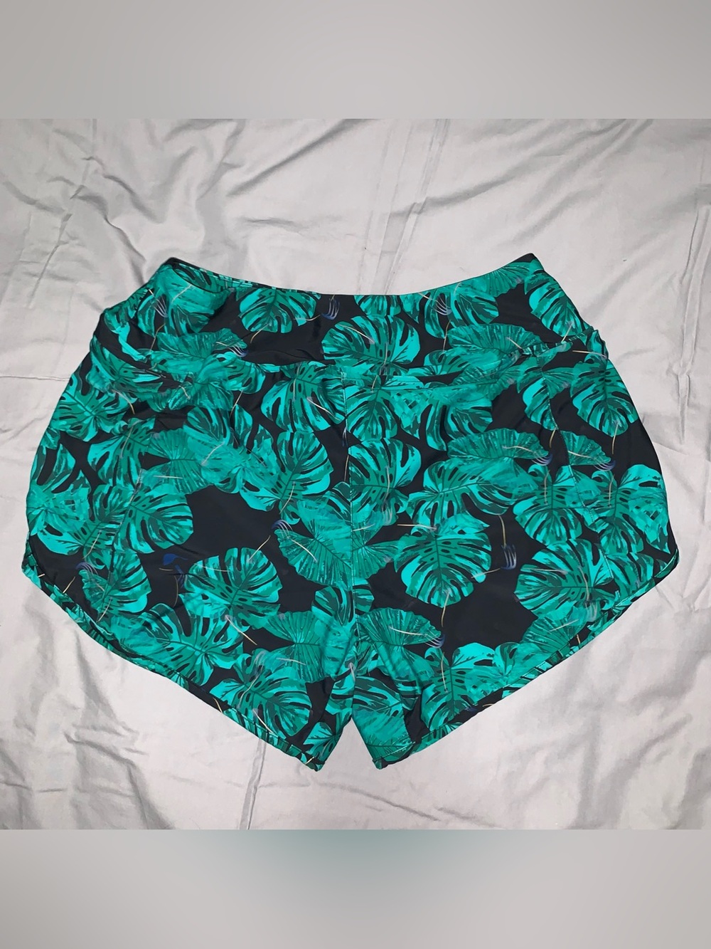 Tropical Green Leaf High-Waist Swim Bottoms